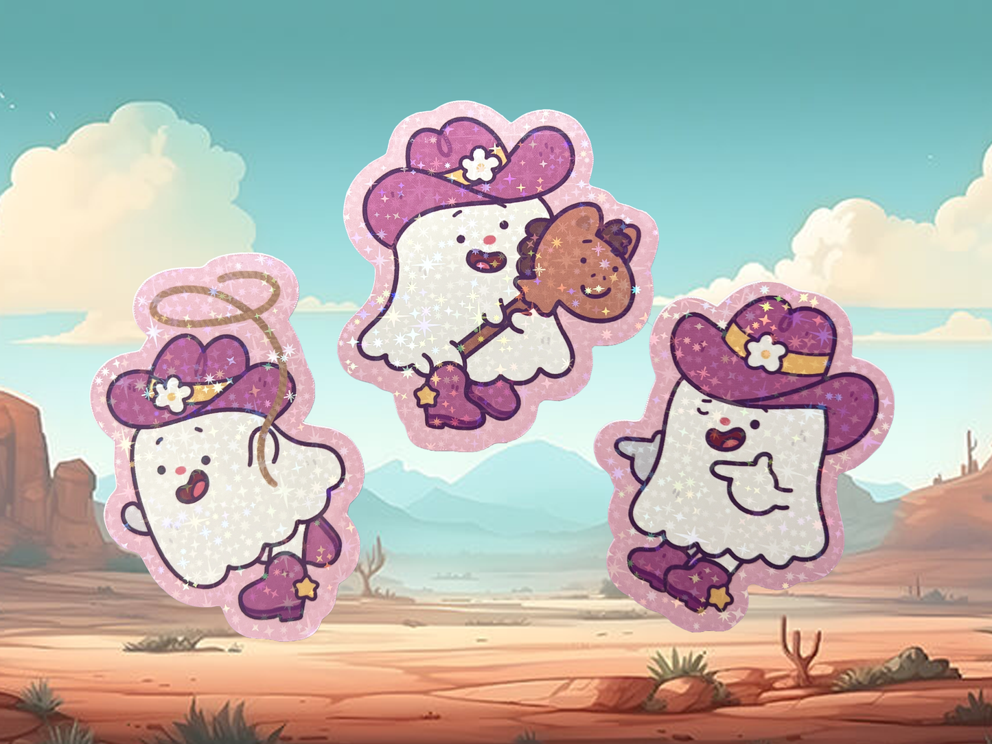 Cowboy Ghost Die Cut Holographic Sticker Pack