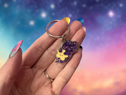 Galaxy Cat Glitter Enamel Keychain