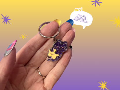 Galaxy Cat Glitter Enamel Keychain