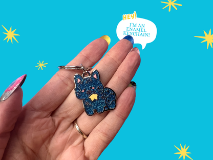 Galaxy Dog Glitter Enamel Keychain