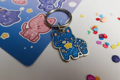 Galaxy Dog Glitter Enamel Keychain