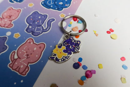 Galaxy Cat Glitter Enamel Keychain