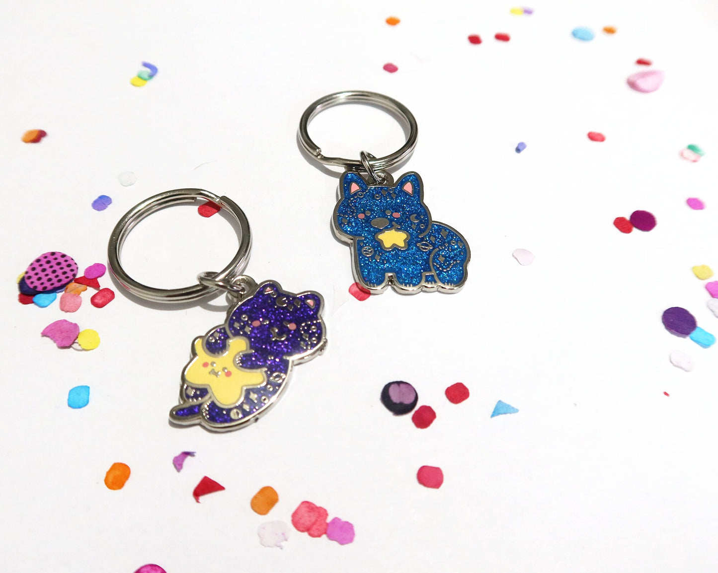 Galaxy Dog Glitter Enamel Keychain