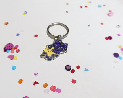 Galaxy Cat Glitter Enamel Keychain