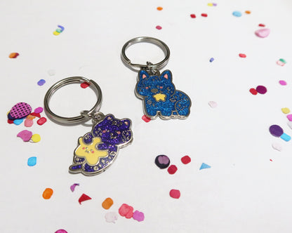 Galaxy Cat Glitter Enamel Keychain