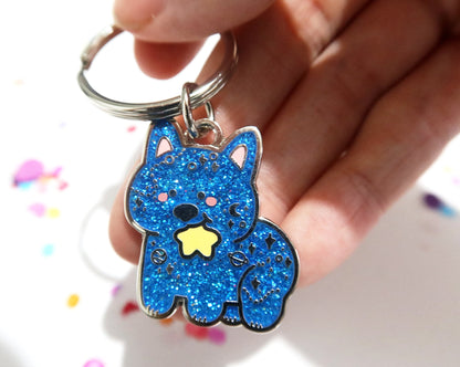 Galaxy Dog Glitter Enamel Keychain